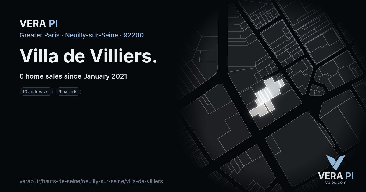 Villa de Villiers, Neuilly-sur-Seine at night – every parcel coloured by the prices around it, the street's own parcels lit
