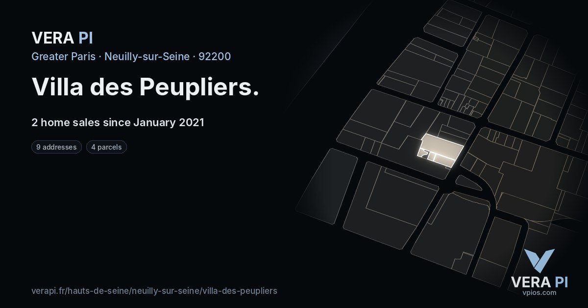 Villa des Peupliers, Neuilly-sur-Seine at night – every parcel coloured by the prices around it, the street's own parcels lit
