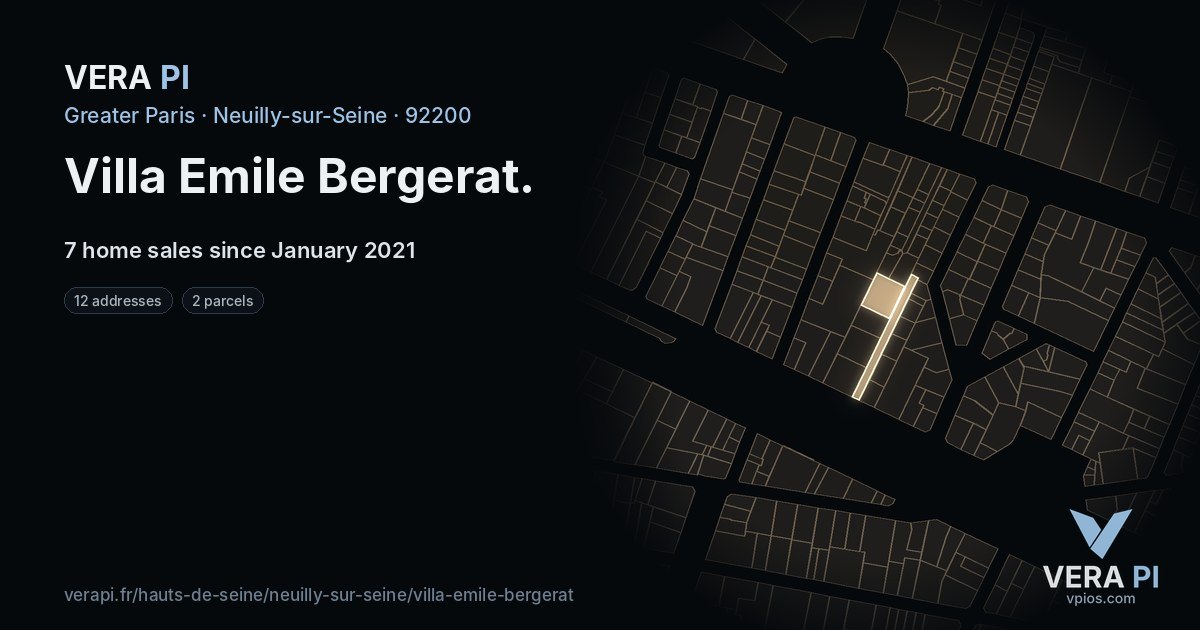 Villa Emile Bergerat, Neuilly-sur-Seine at night – every parcel coloured by the prices around it, the street's own parcels lit