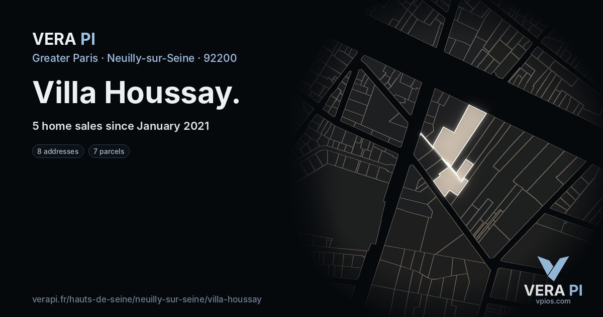Villa Houssay, Neuilly-sur-Seine at night – every parcel coloured by the prices around it, the street's own parcels lit