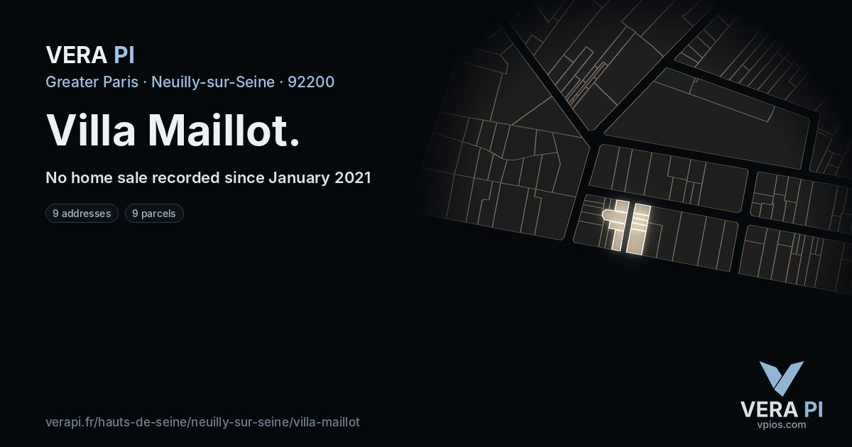 Villa Maillot, Neuilly-sur-Seine at night – every parcel coloured by the prices around it, the street's own parcels lit