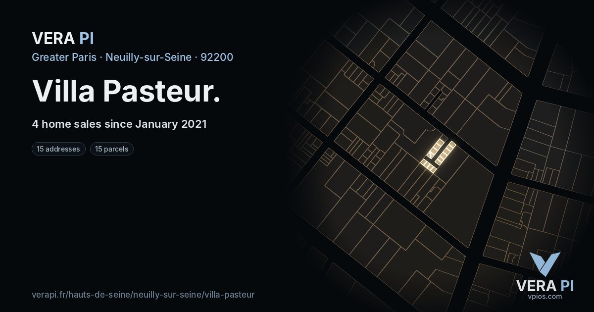 Villa Pasteur, Neuilly-sur-Seine at night – every parcel coloured by the prices around it, the street's own parcels lit