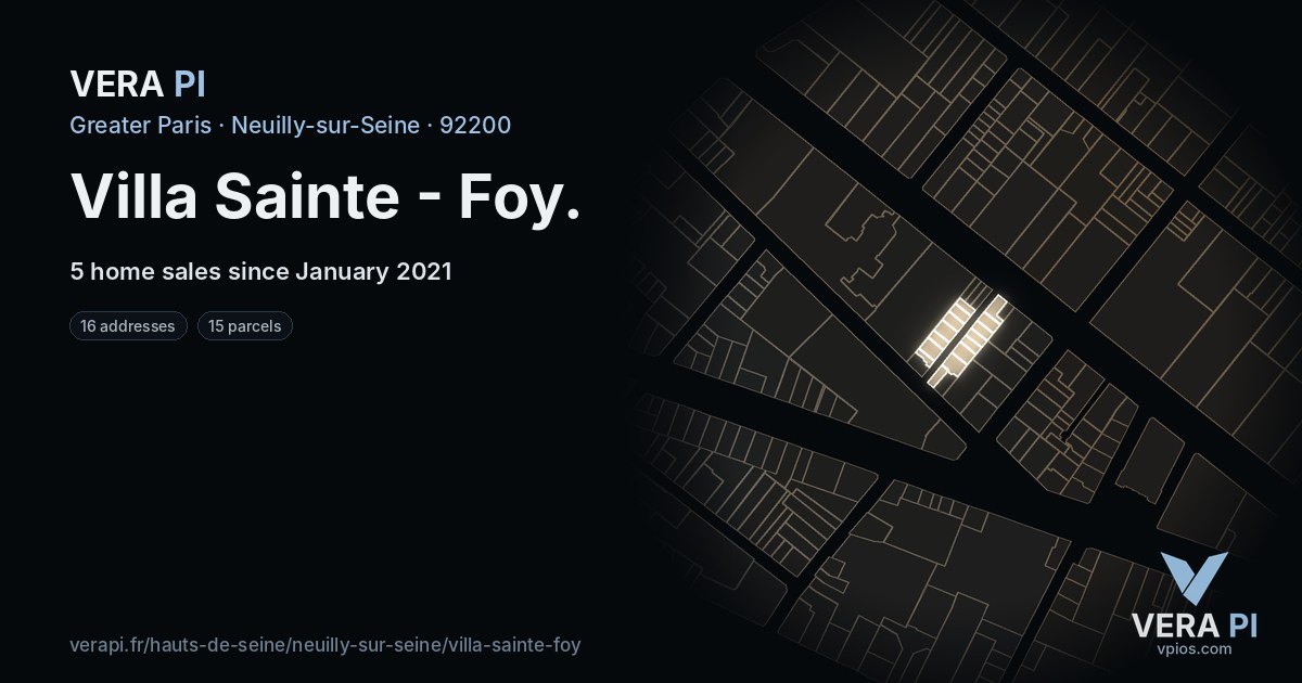 Villa Sainte - Foy, Neuilly-sur-Seine at night – every parcel coloured by the prices around it, the street's own parcels lit