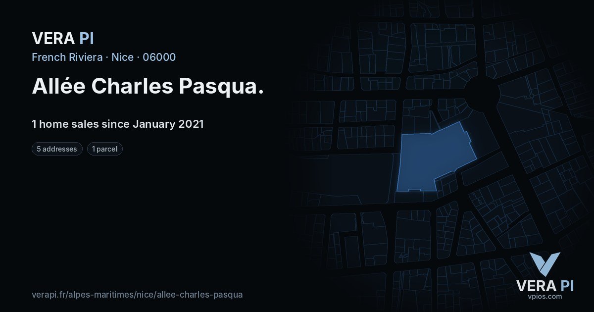 Allée Charles Pasqua, Nice at night – every parcel coloured by the prices around it, the street's own parcels lit