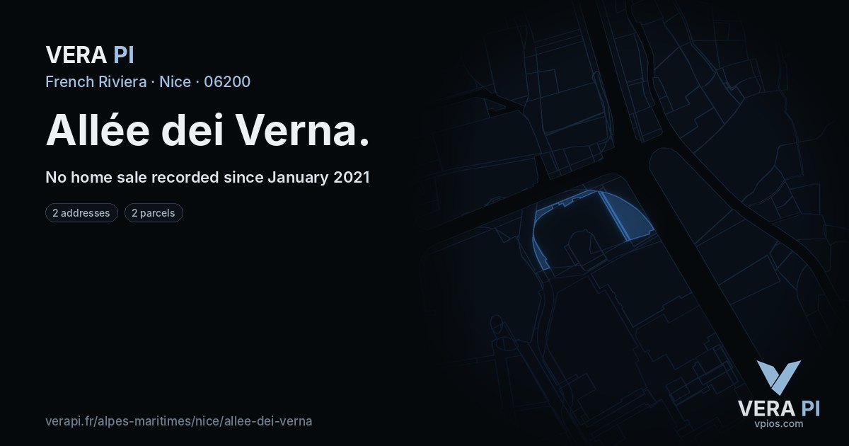 Allée dei Verna, Nice at night – every parcel coloured by the prices around it, the street's own parcels lit