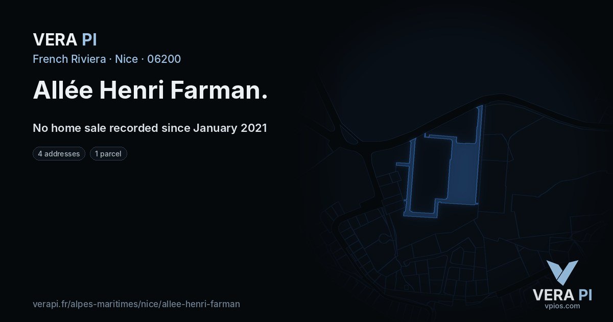 Allée Henri Farman, Nice at night – every parcel coloured by the prices around it, the street's own parcels lit
