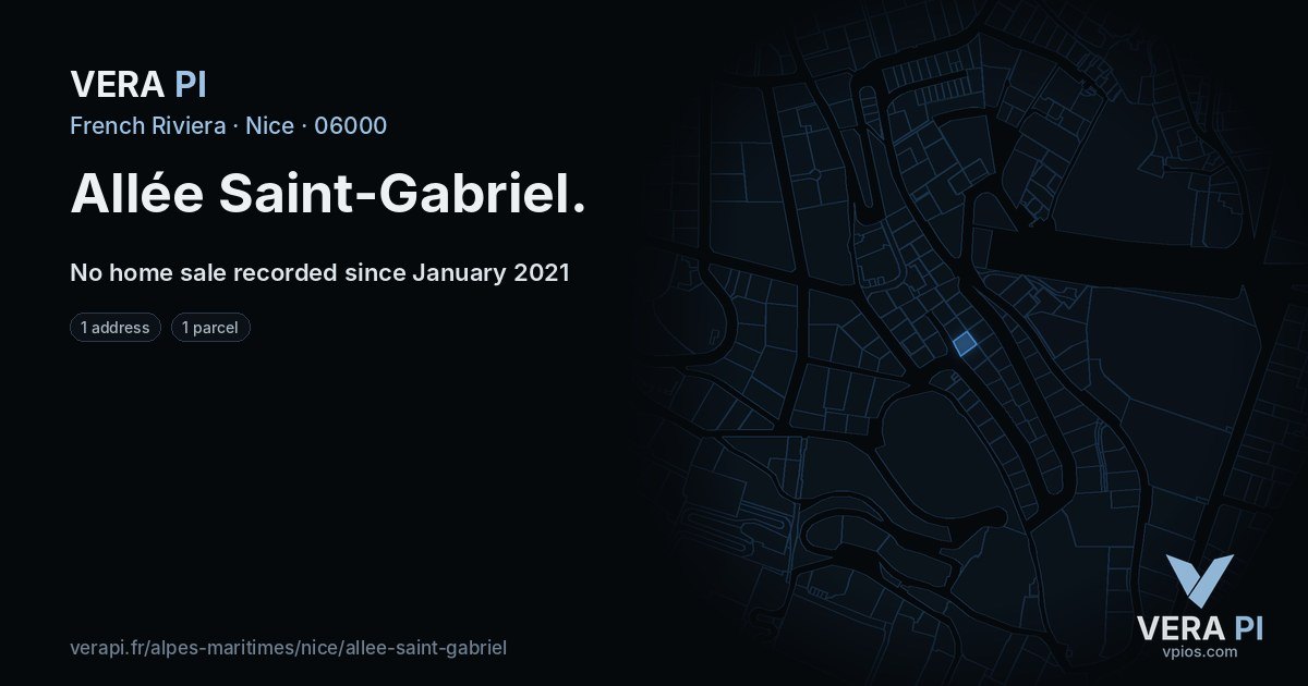 Allée Saint-Gabriel, Nice at night – every parcel coloured by the prices around it, the street's own parcels lit