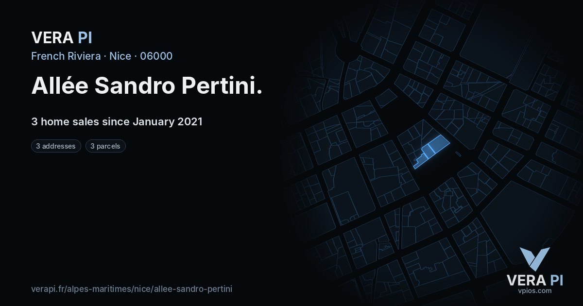Allée Sandro Pertini, Nice at night – every parcel coloured by the prices around it, the street's own parcels lit