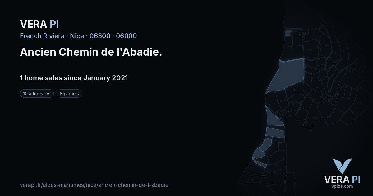 Ancien Chemin de l'Abadie, Nice at night – every parcel coloured by the prices around it, the street's own parcels lit