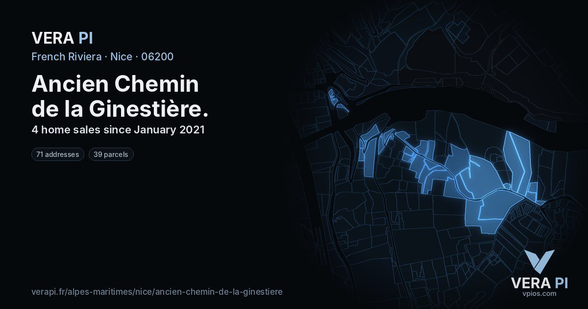 Ancien Chemin de la Ginestière, Nice at night – every parcel coloured by the prices around it, the street's own parcels lit