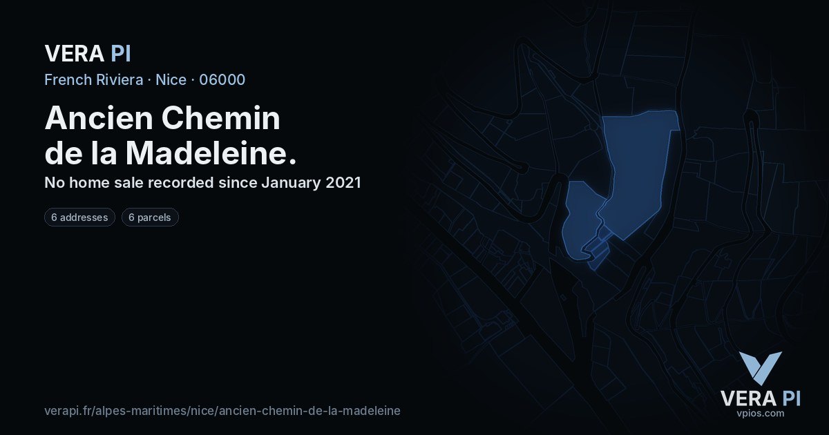 Ancien Chemin de la Madeleine, Nice at night – every parcel coloured by the prices around it, the street's own parcels lit