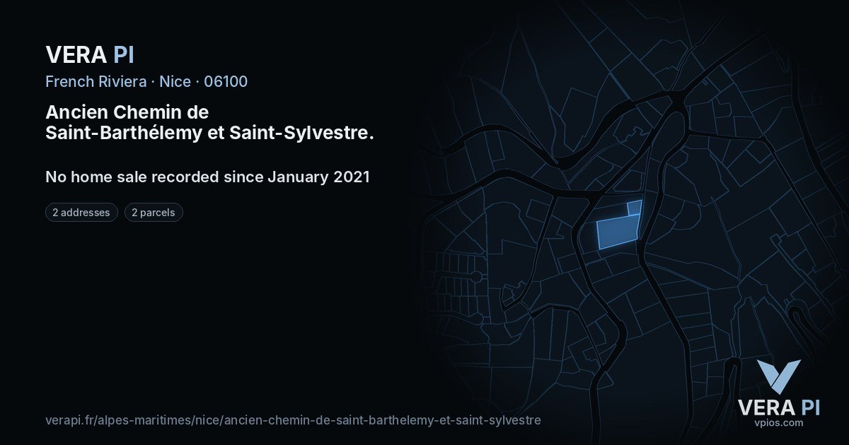 Ancien Chemin de Saint-Barthélemy et Saint-Sylvestre, Nice at night – every parcel coloured by the prices around it, the street's own parcels lit
