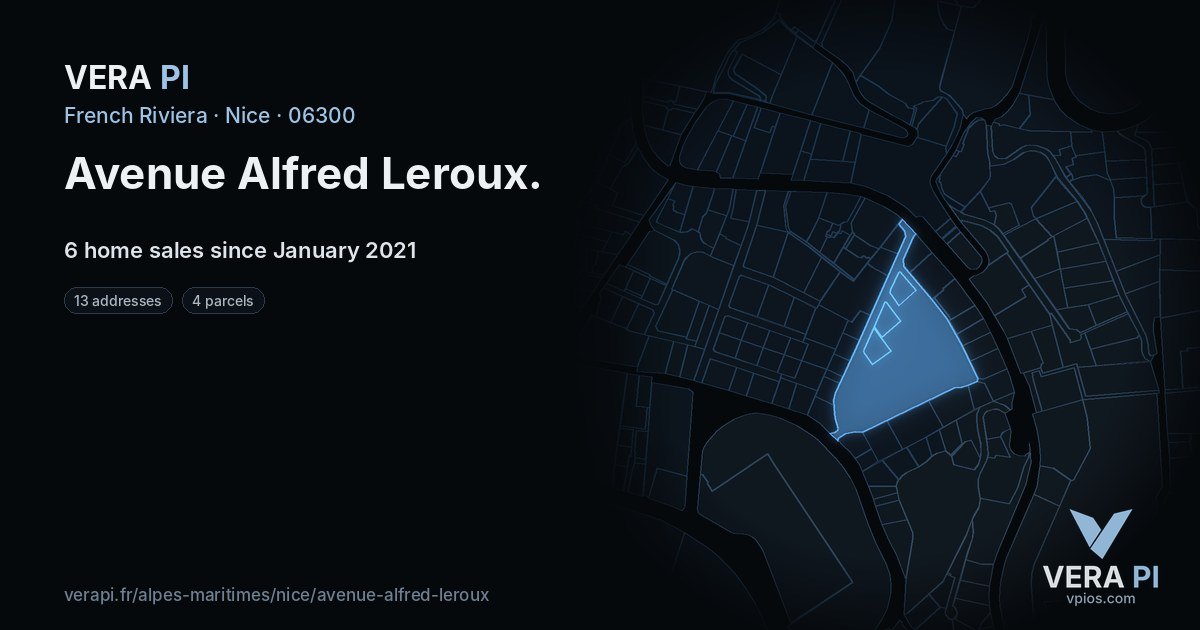 Avenue Alfred Leroux, Nice at night – every parcel coloured by the prices around it, the street's own parcels lit