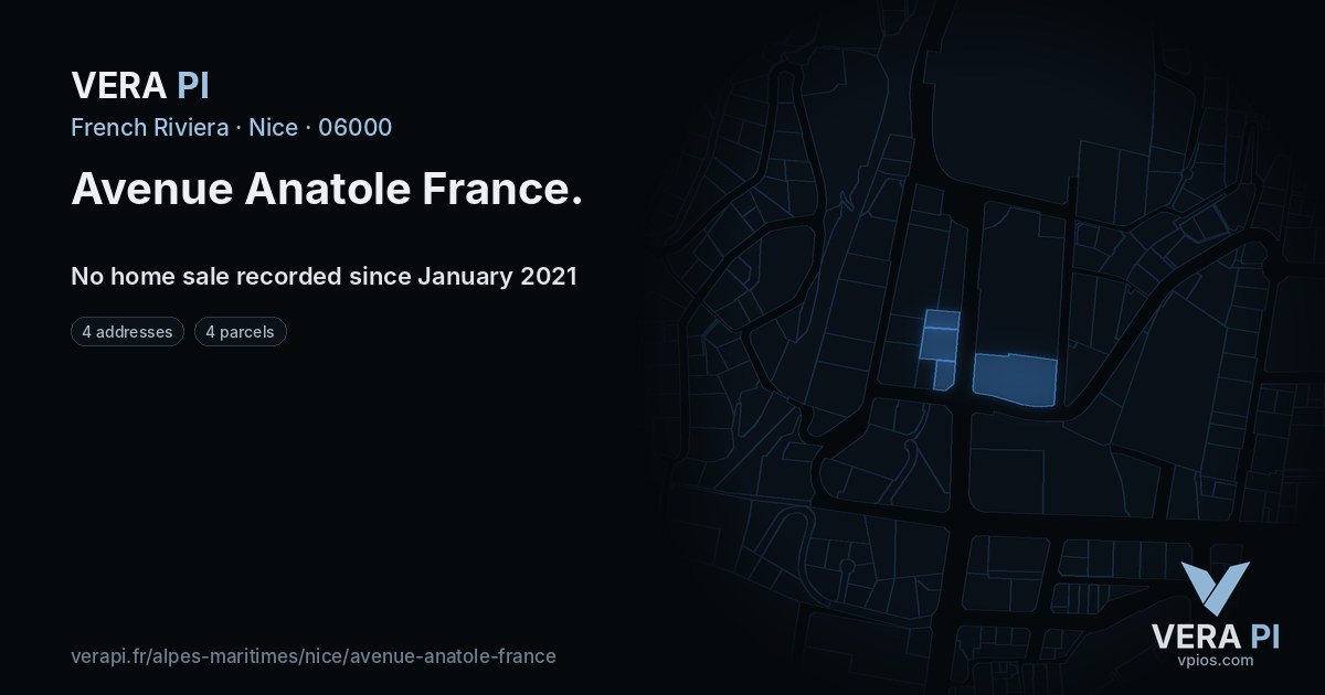 Avenue Anatole France, Nice at night – every parcel coloured by the prices around it, the street's own parcels lit