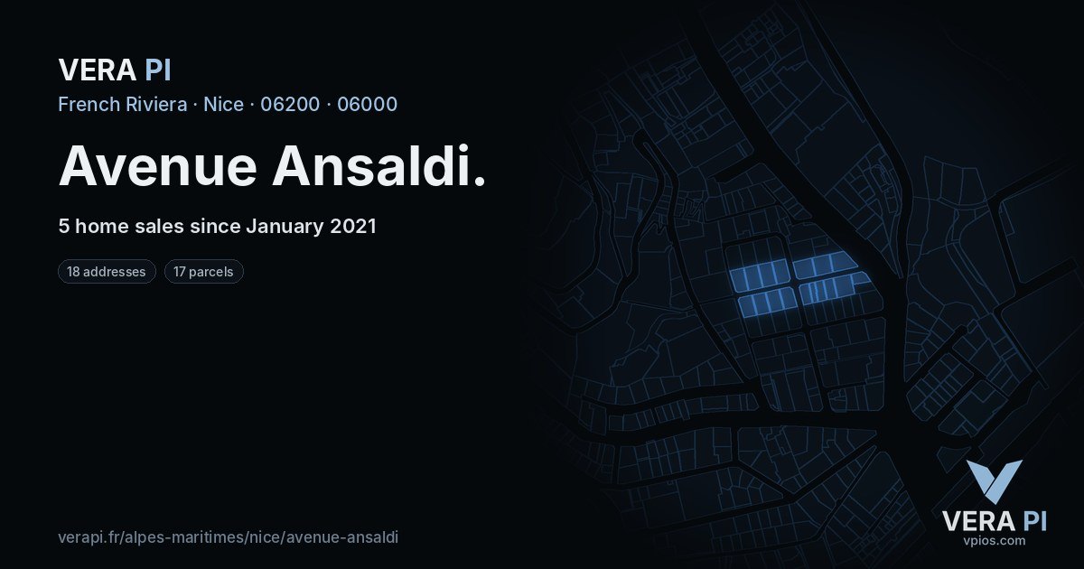 Avenue Ansaldi, Nice at night – every parcel coloured by the prices around it, the street's own parcels lit