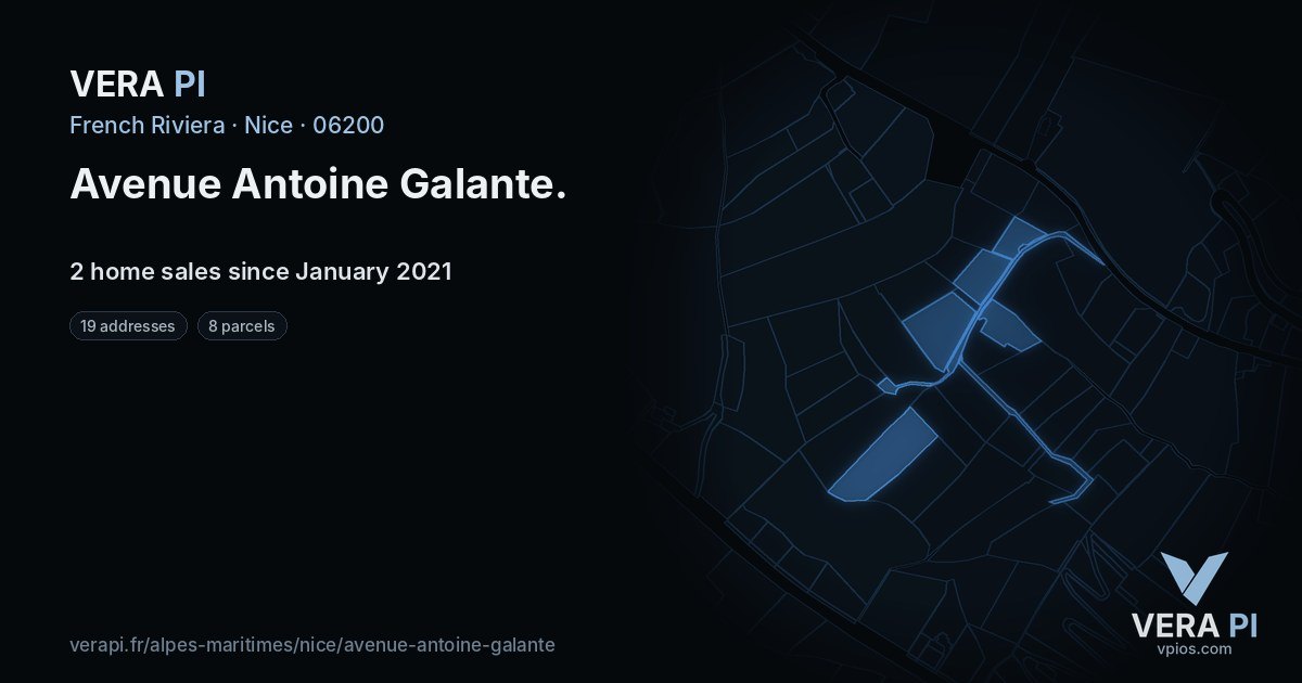 Avenue Antoine Galante, Nice at night – every parcel coloured by the prices around it, the street's own parcels lit