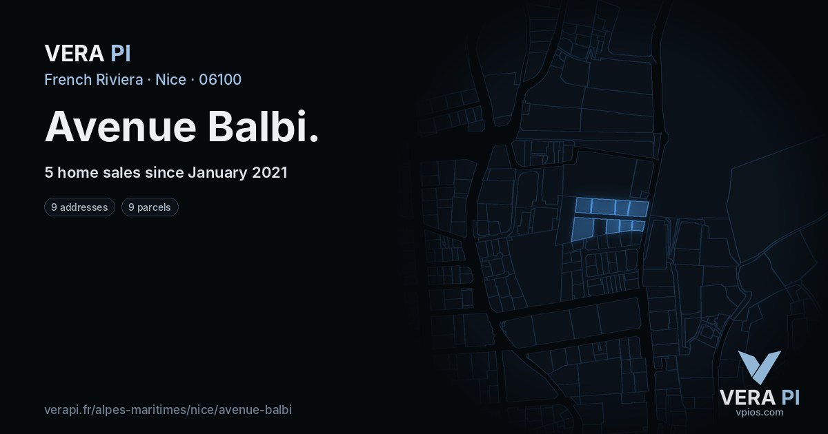 Avenue Balbi, Nice at night – every parcel coloured by the prices around it, the street's own parcels lit