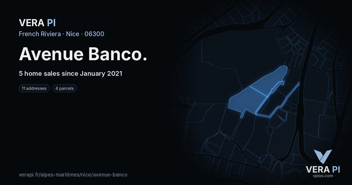 Avenue Banco, Nice at night – every parcel coloured by the prices around it, the street's own parcels lit