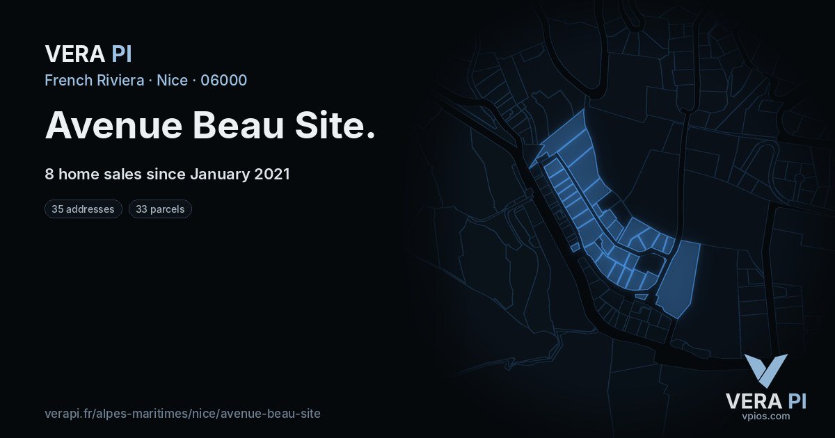 Avenue Beau Site, Nice at night – every parcel coloured by the prices around it, the street's own parcels lit