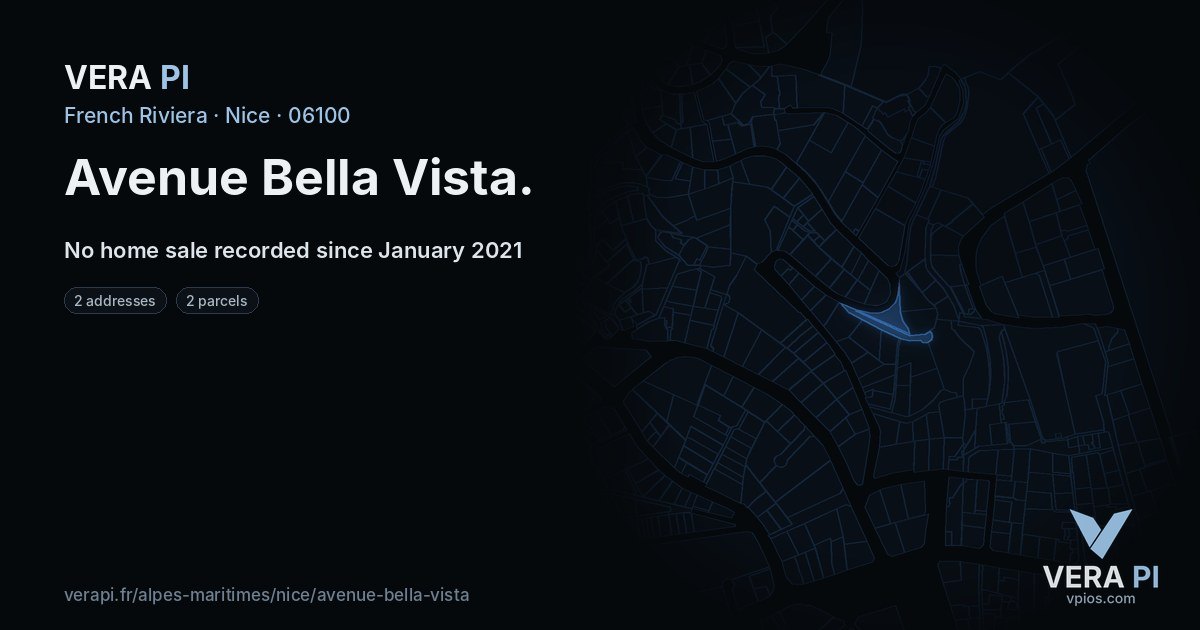 Avenue Bella Vista, Nice at night – every parcel coloured by the prices around it, the street's own parcels lit