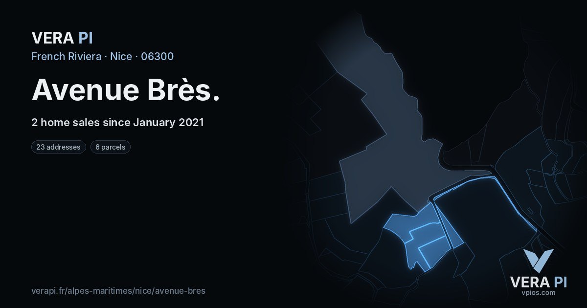 Avenue Brès, Nice at night – every parcel coloured by the prices around it, the street's own parcels lit
