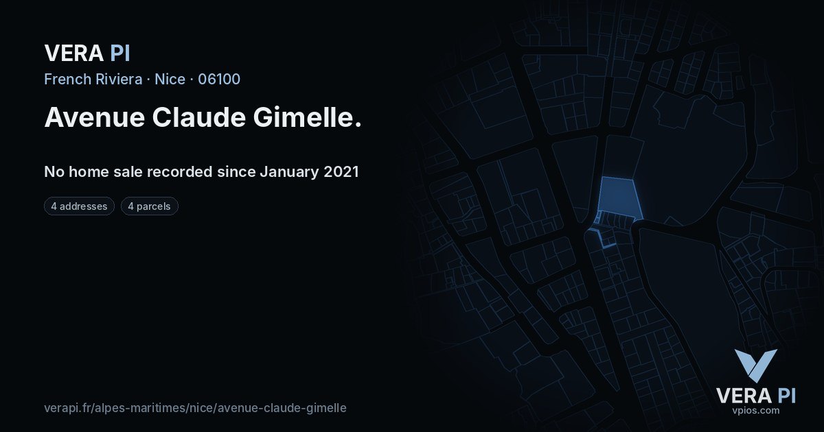 Avenue Claude Gimelle, Nice at night – every parcel coloured by the prices around it, the street's own parcels lit