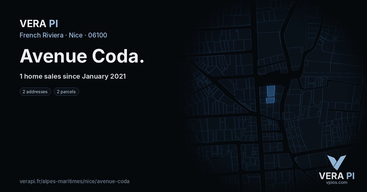 Avenue Coda, Nice at night – every parcel coloured by the prices around it, the street's own parcels lit