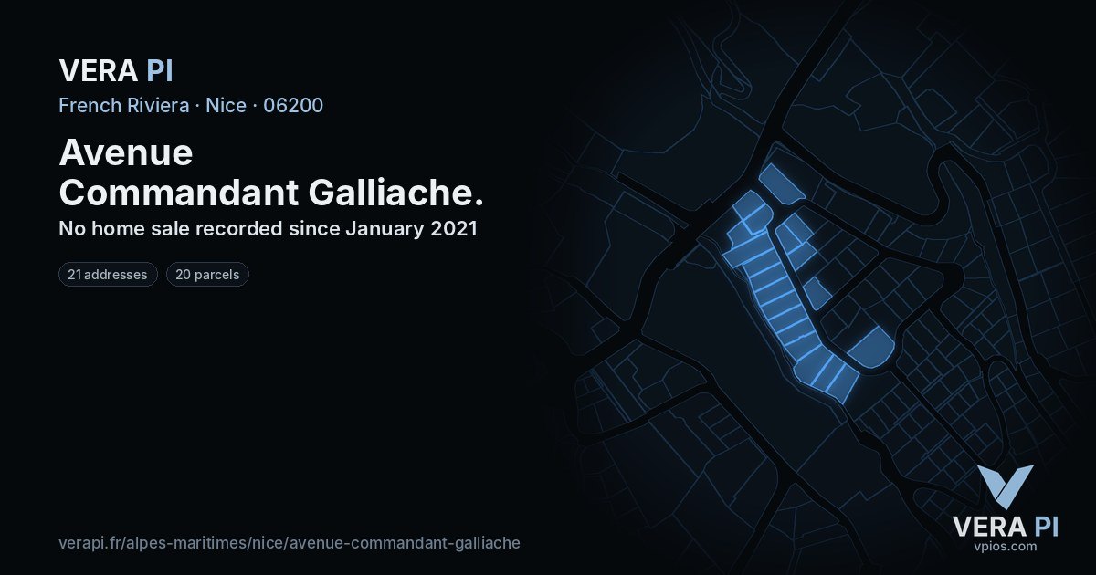Avenue Commandant Galliache, Nice at night – every parcel coloured by the prices around it, the street's own parcels lit