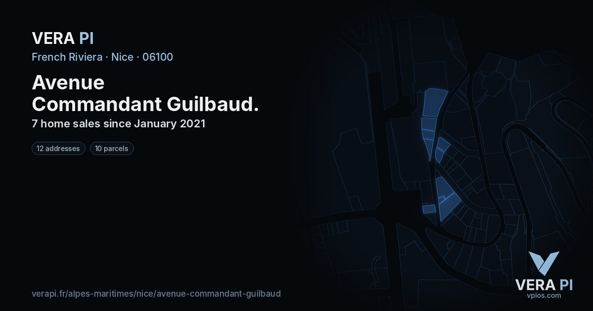 Avenue Commandant Guilbaud, Nice at night – every parcel coloured by the prices around it, the street's own parcels lit
