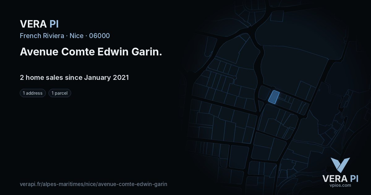 Avenue Comte Edwin Garin, Nice at night – every parcel coloured by the prices around it, the street's own parcels lit