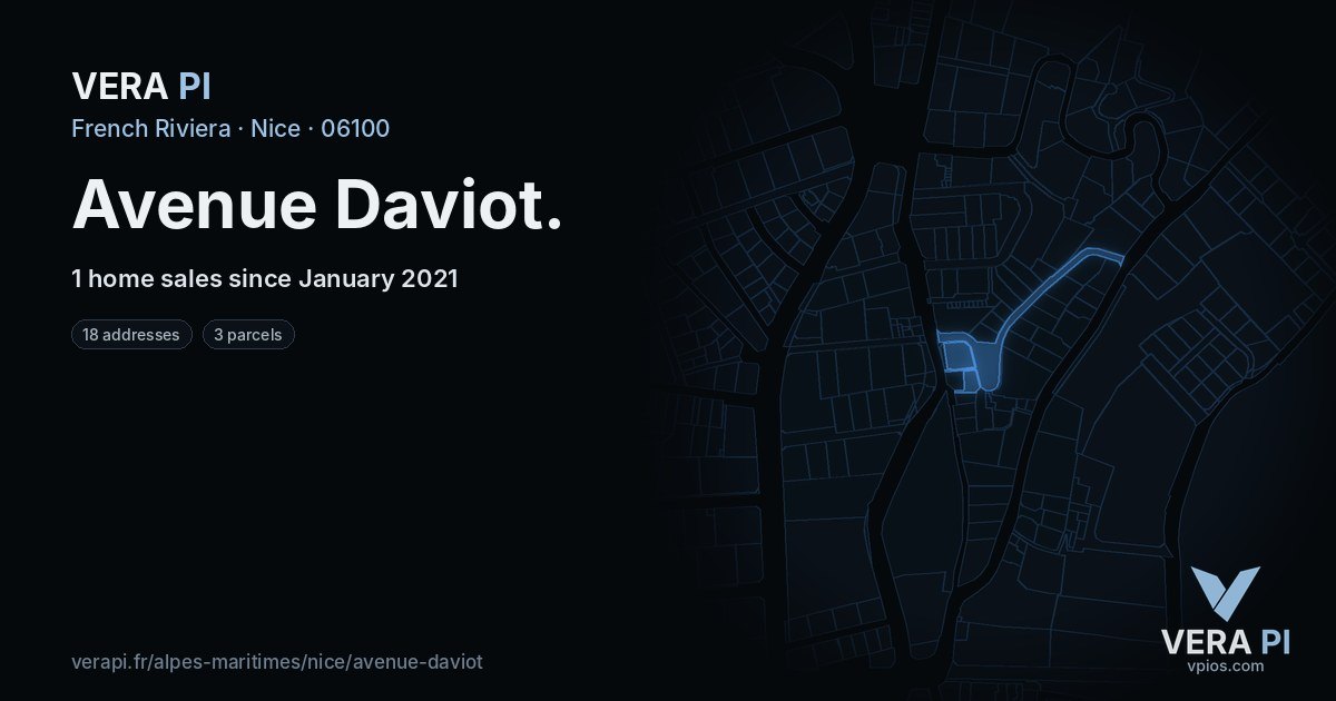 Avenue Daviot, Nice at night – every parcel coloured by the prices around it, the street's own parcels lit