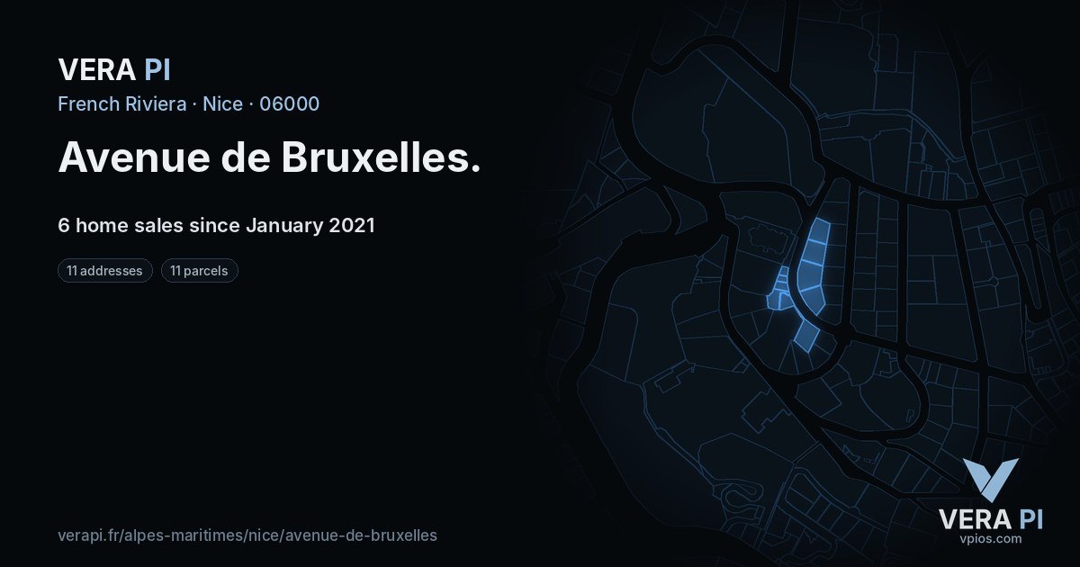 Avenue de Bruxelles, Nice at night – every parcel coloured by the prices around it, the street's own parcels lit