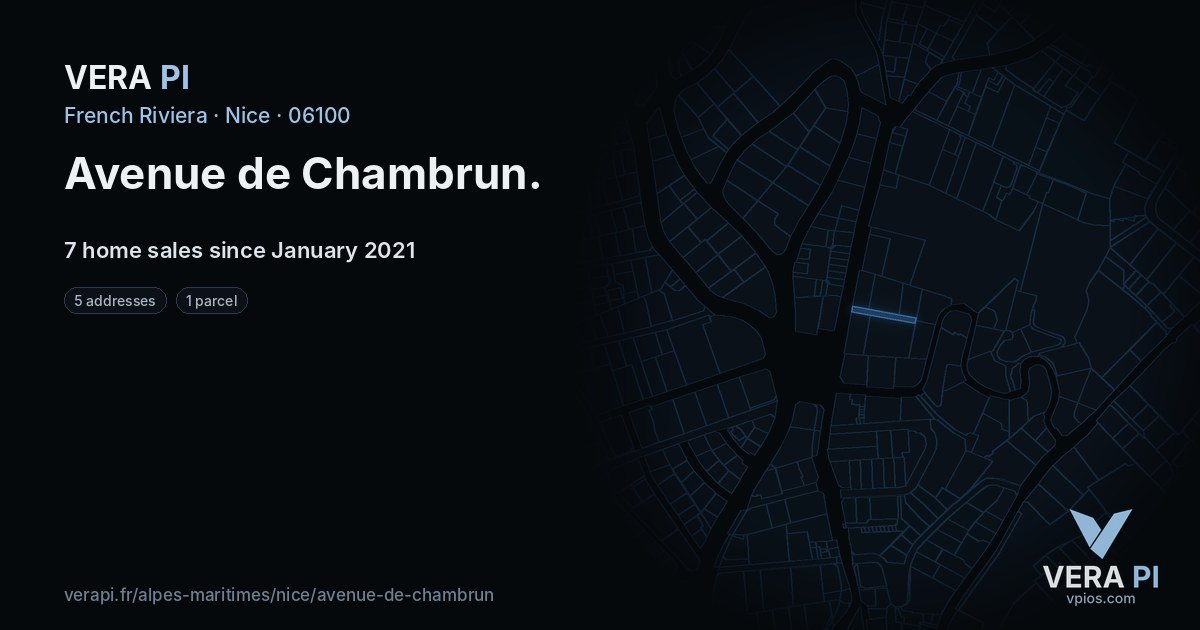 Avenue de Chambrun, Nice at night – every parcel coloured by the prices around it, the street's own parcels lit