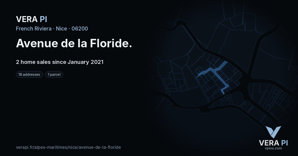 Avenue de la Floride, Nice at night – every parcel coloured by the prices around it, the street's own parcels lit