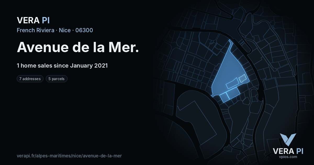 Avenue de la Mer, Nice at night – every parcel coloured by the prices around it, the street's own parcels lit