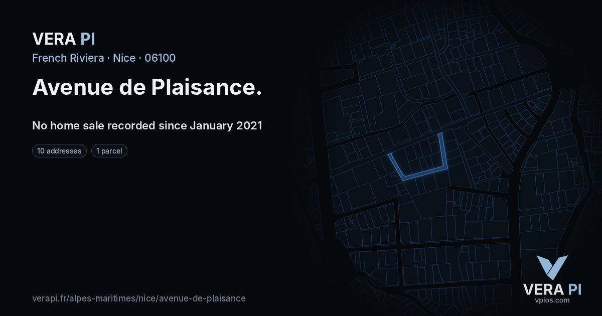 Avenue de Plaisance, Nice at night – every parcel coloured by the prices around it, the street's own parcels lit