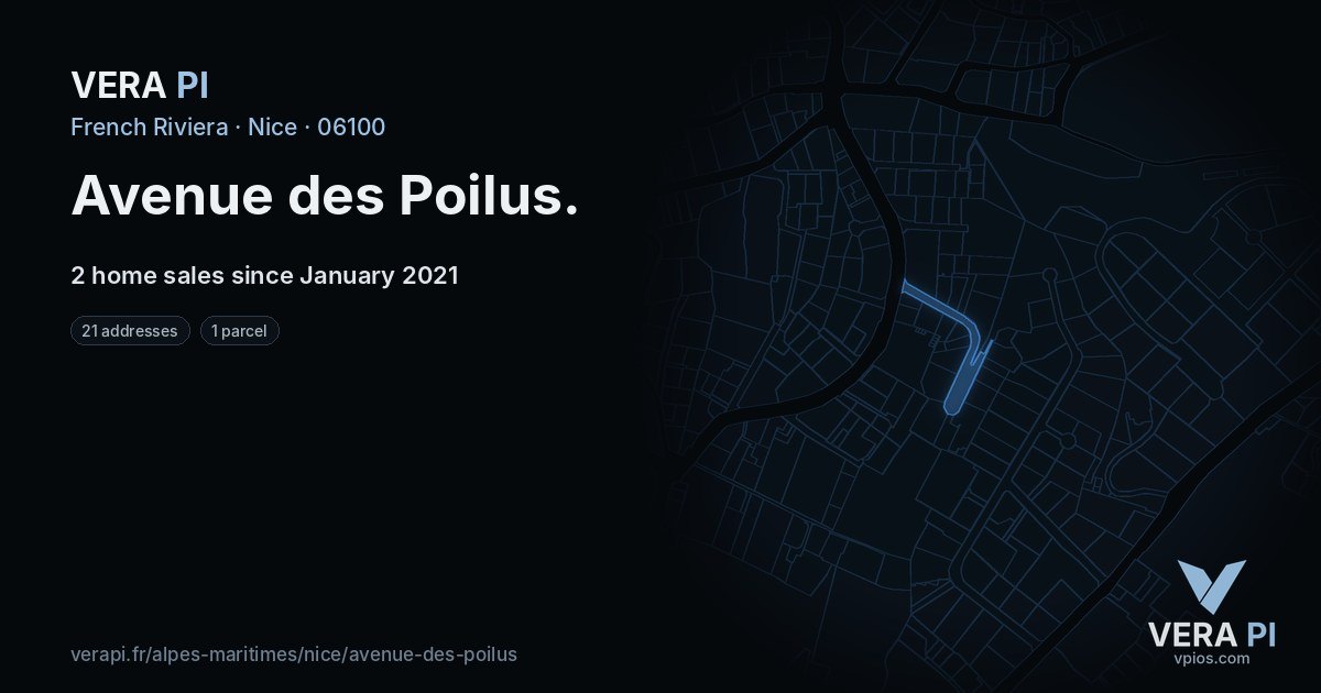Avenue des Poilus, Nice at night – every parcel coloured by the prices around it, the street's own parcels lit