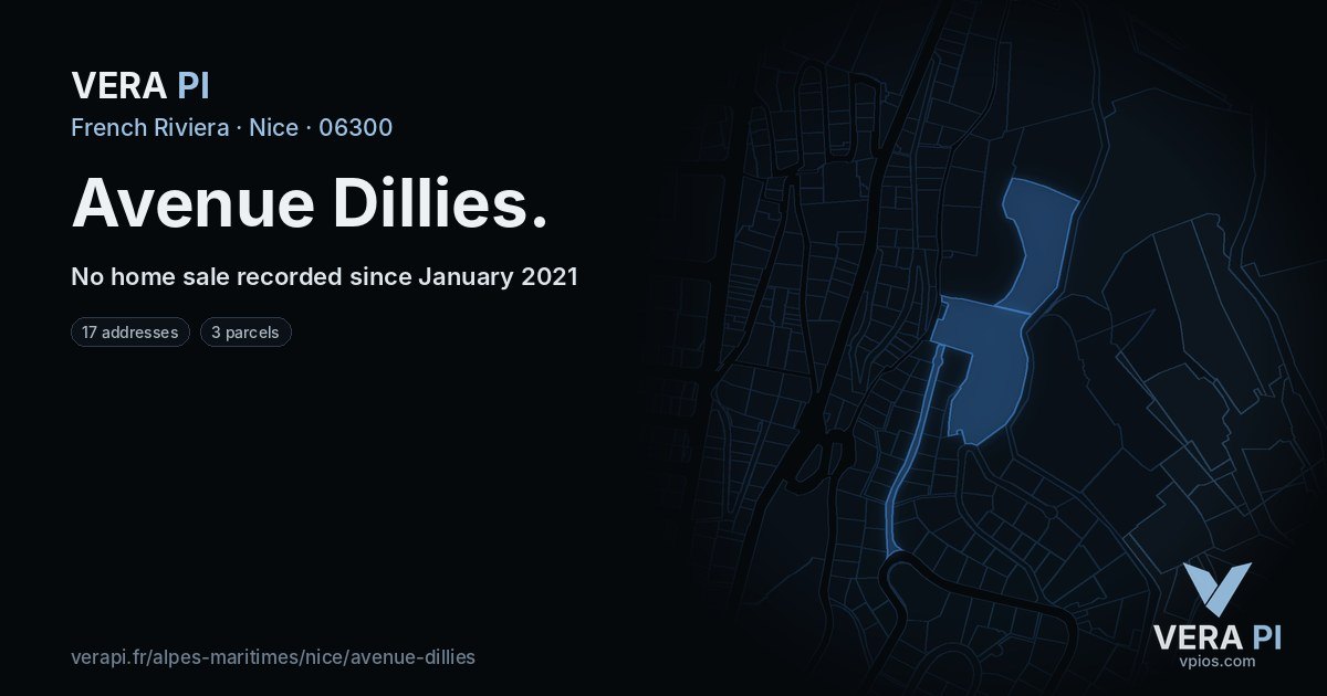 Avenue Dillies, Nice at night – every parcel coloured by the prices around it, the street's own parcels lit