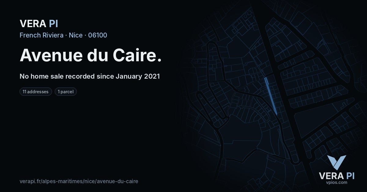 Avenue du Caire, Nice at night – every parcel coloured by the prices around it, the street's own parcels lit