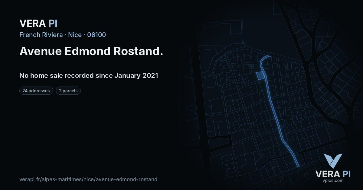 Avenue Edmond Rostand, Nice at night – every parcel coloured by the prices around it, the street's own parcels lit