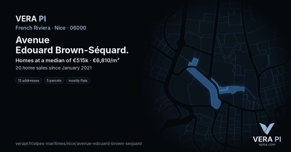 Avenue Edouard Brown-Séquard, Nice at night – every parcel coloured by the prices around it, the street's own parcels lit