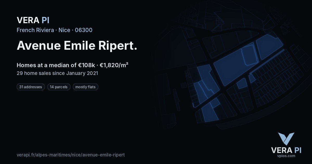 Avenue Emile Ripert, Nice at night – every parcel coloured by the prices around it, the street's own parcels lit