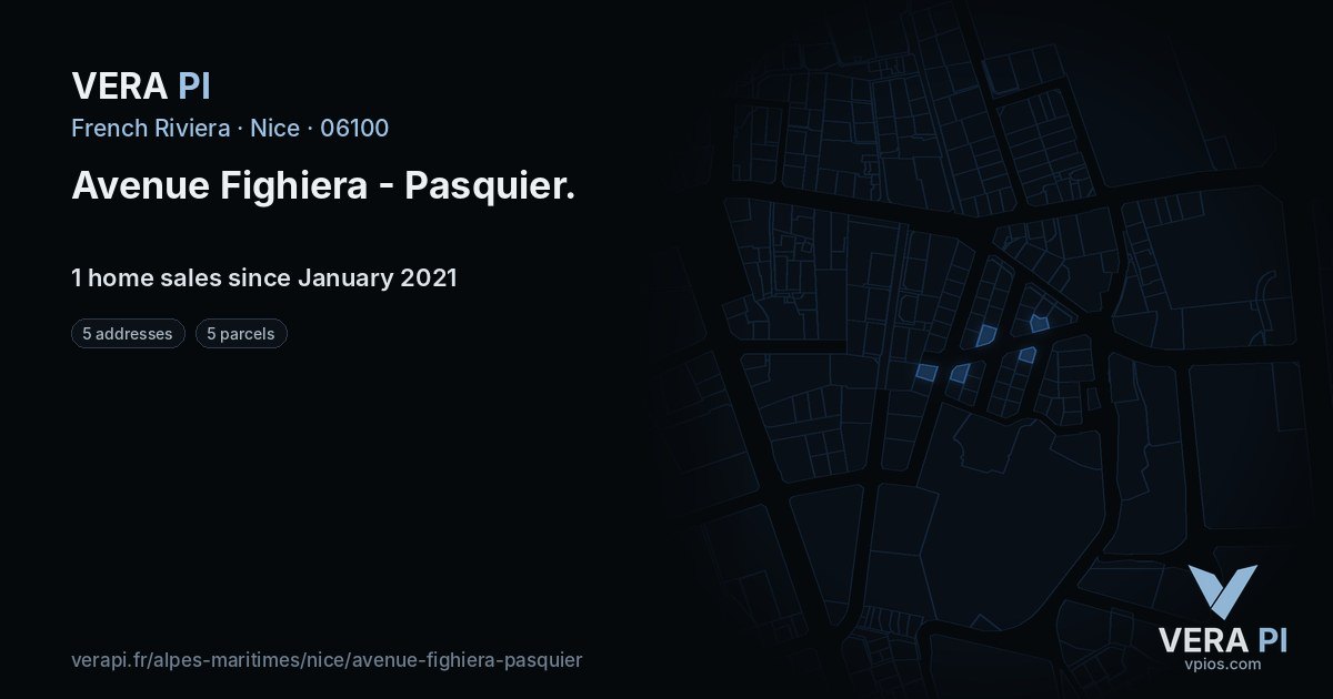 Avenue Fighiera - Pasquier, Nice at night – every parcel coloured by the prices around it, the street's own parcels lit
