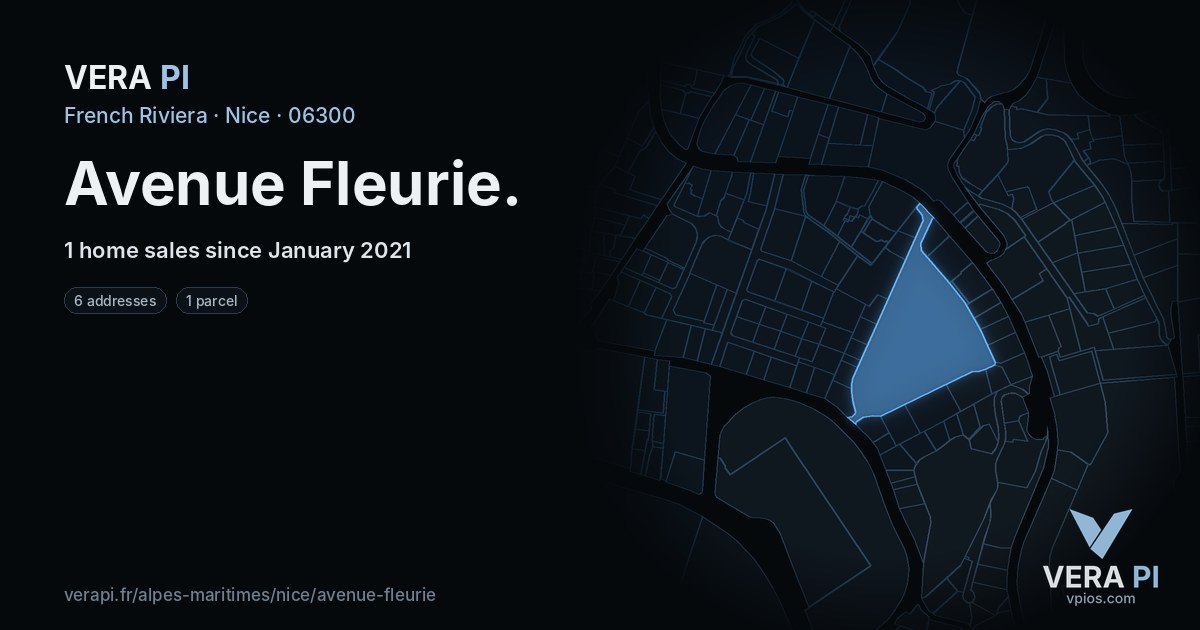 Avenue Fleurie, Nice at night – every parcel coloured by the prices around it, the street's own parcels lit