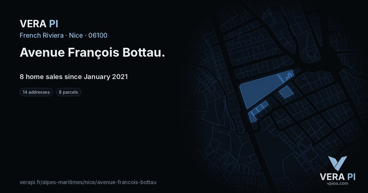 Avenue François Bottau, Nice at night – every parcel coloured by the prices around it, the street's own parcels lit