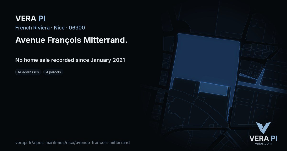 Avenue François Mitterrand, Nice at night – every parcel coloured by the prices around it, the street's own parcels lit