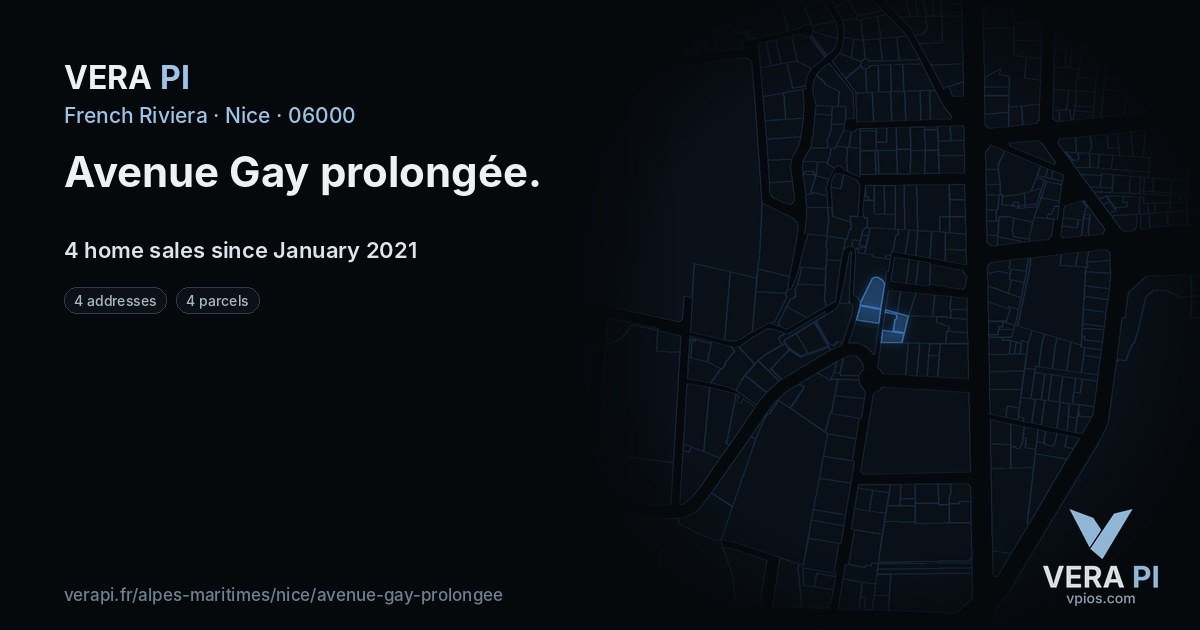 Avenue Gay prolongée, Nice at night – every parcel coloured by the prices around it, the street's own parcels lit