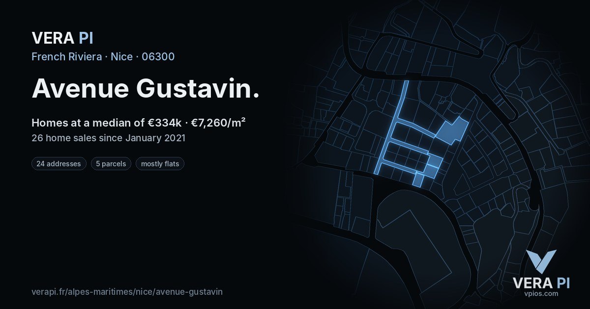 Avenue Gustavin, Nice at night – every parcel coloured by the prices around it, the street's own parcels lit