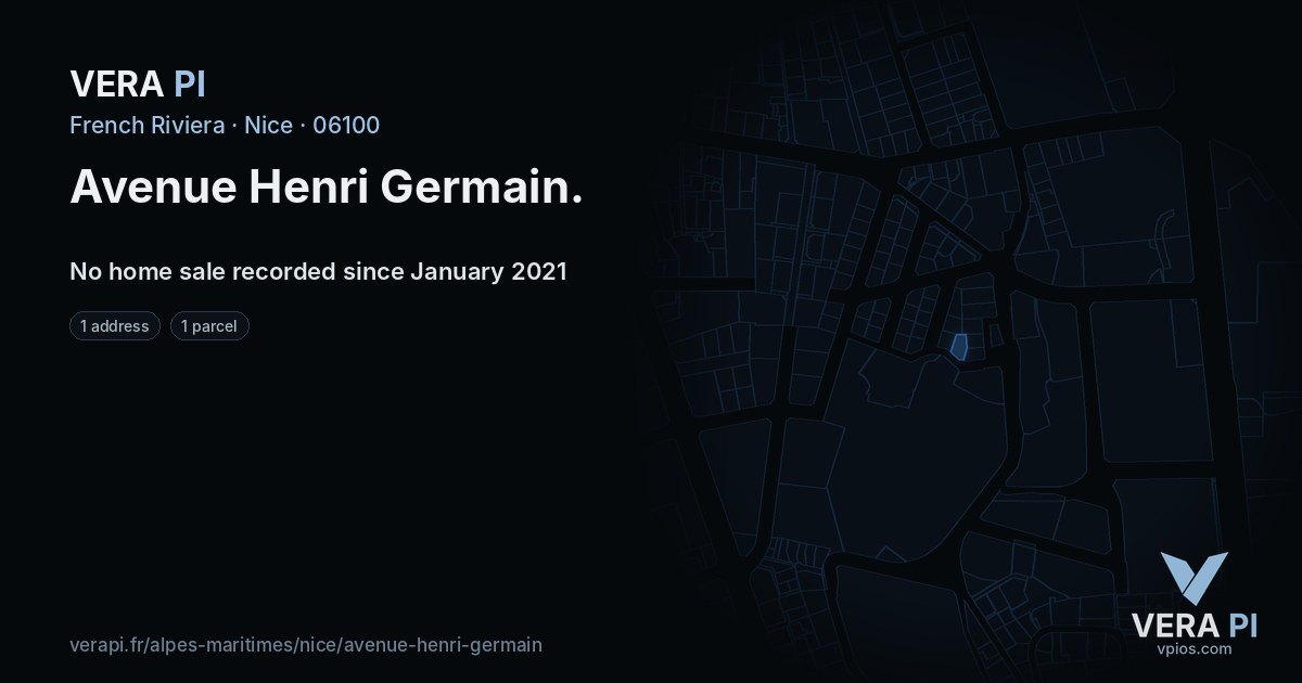 Avenue Henri Germain, Nice at night – every parcel coloured by the prices around it, the street's own parcels lit