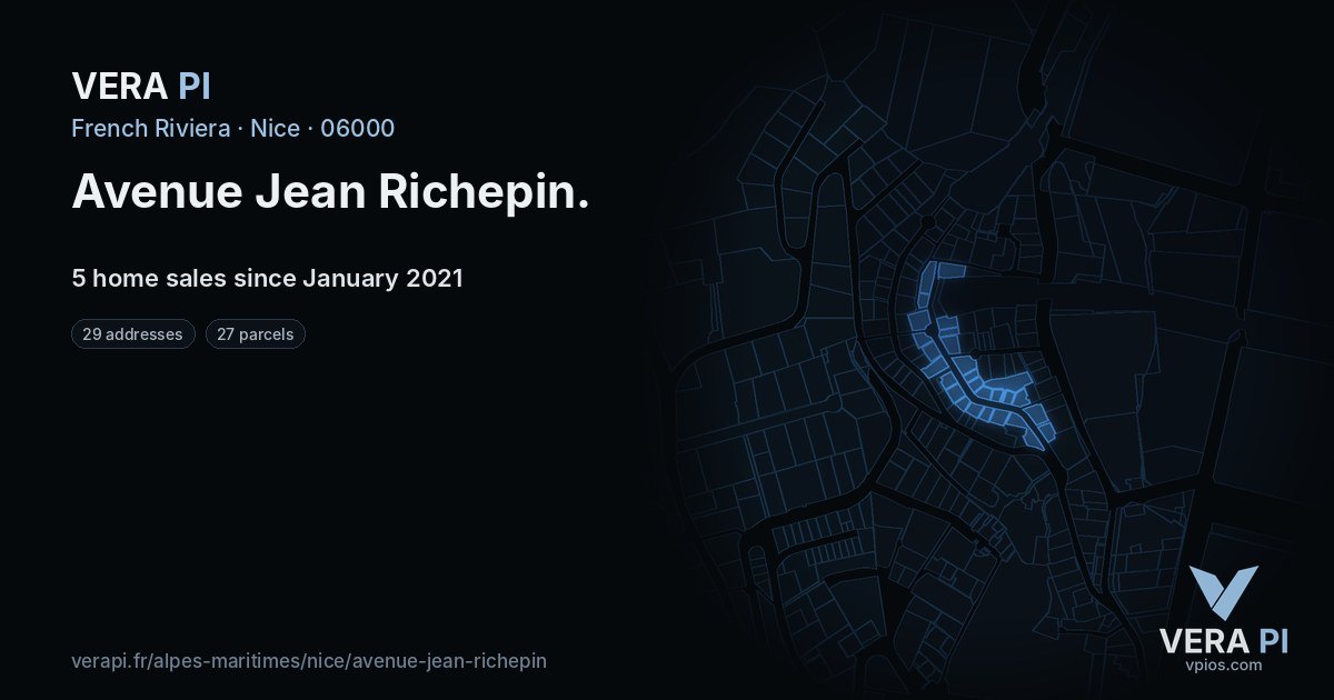 Avenue Jean Richepin, Nice at night – every parcel coloured by the prices around it, the street's own parcels lit